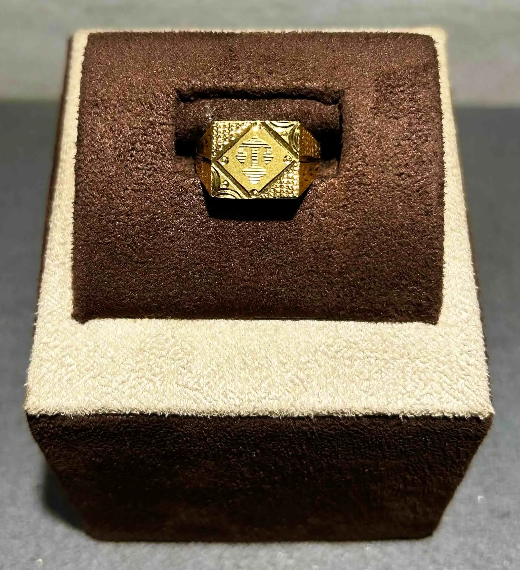 3/48 Textured Gold Ring with Geometric Engraved Detailing