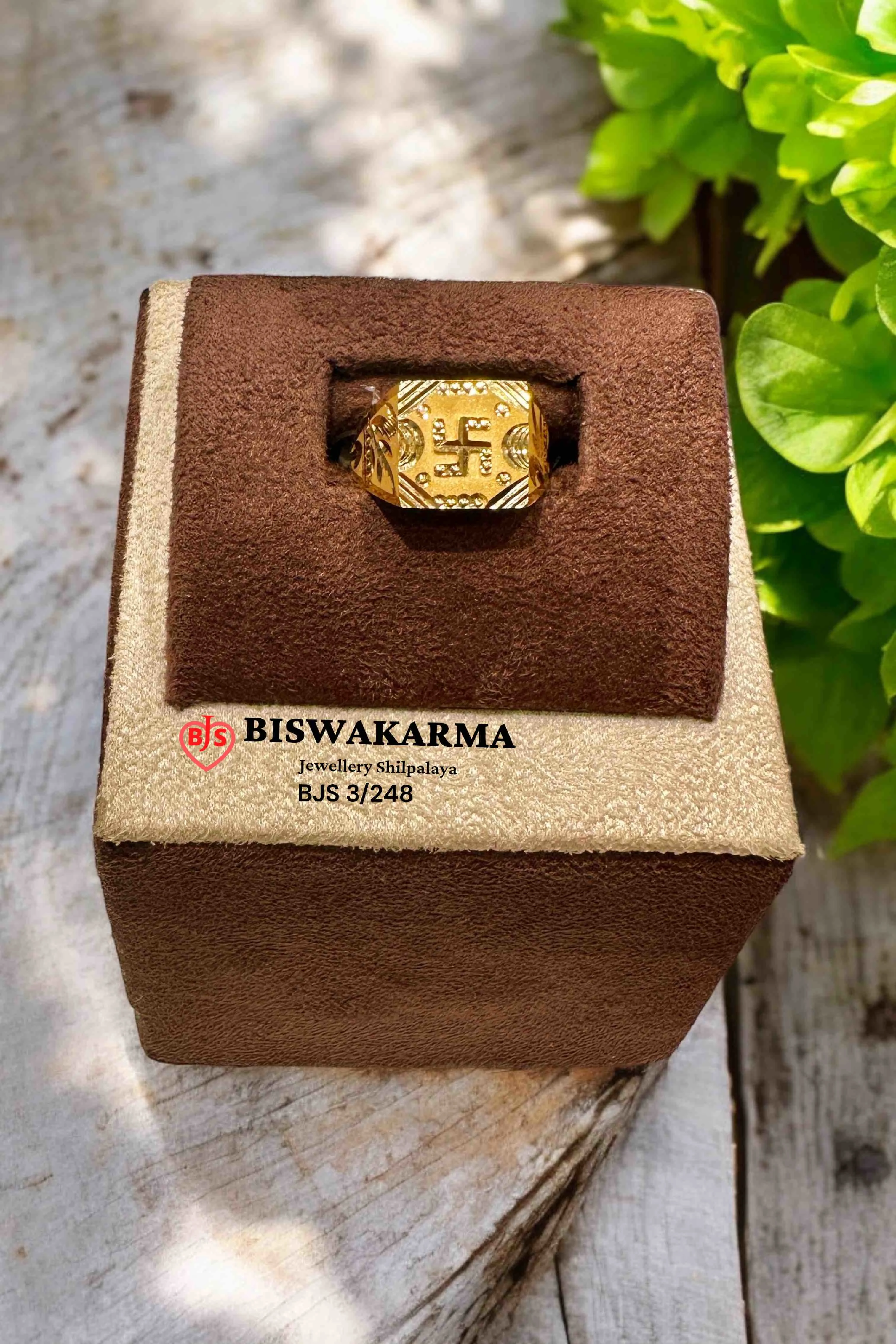 3/248 Traditional Gold Ring with Swastik Symbol Engraving