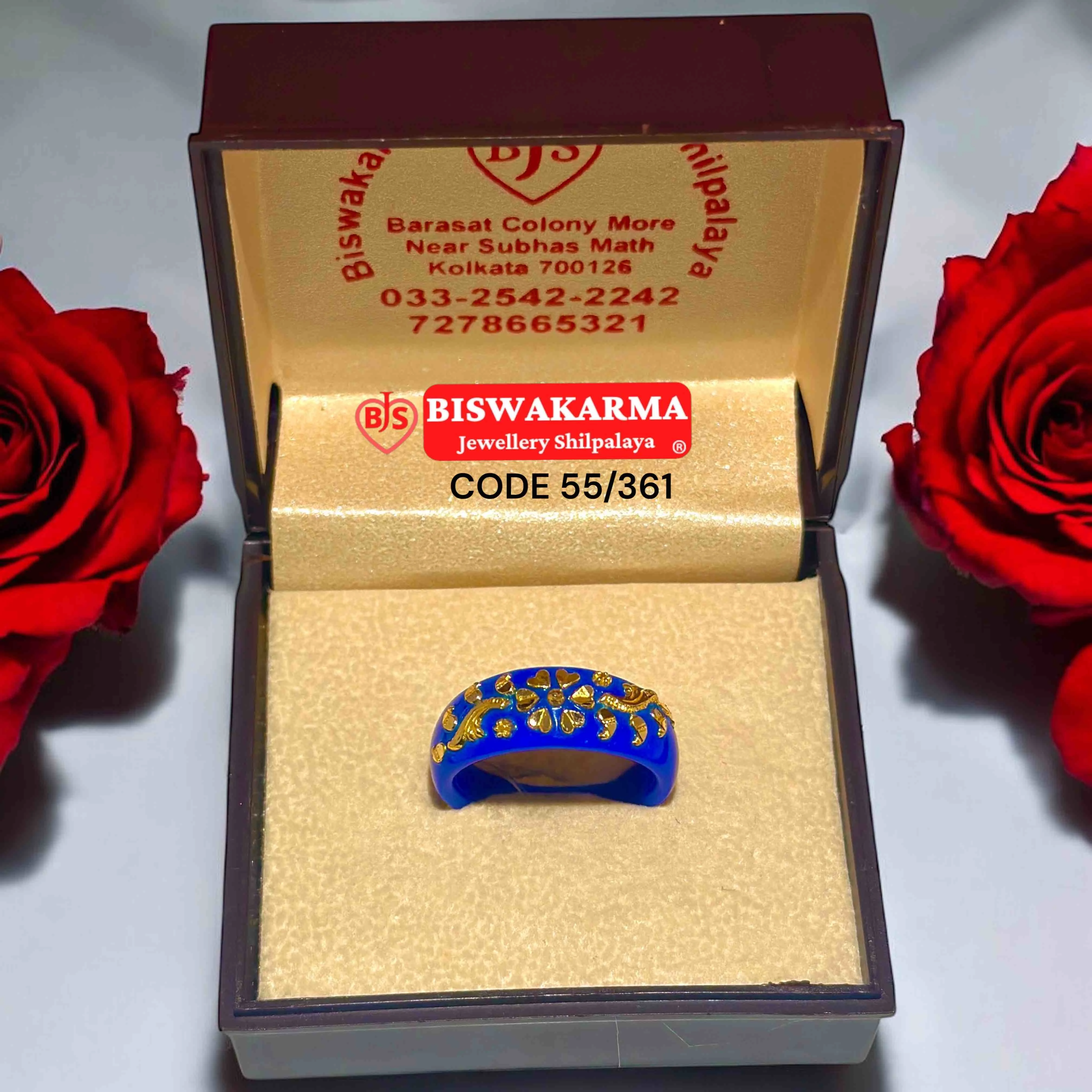 55/361 Blue Floral Pola Ring