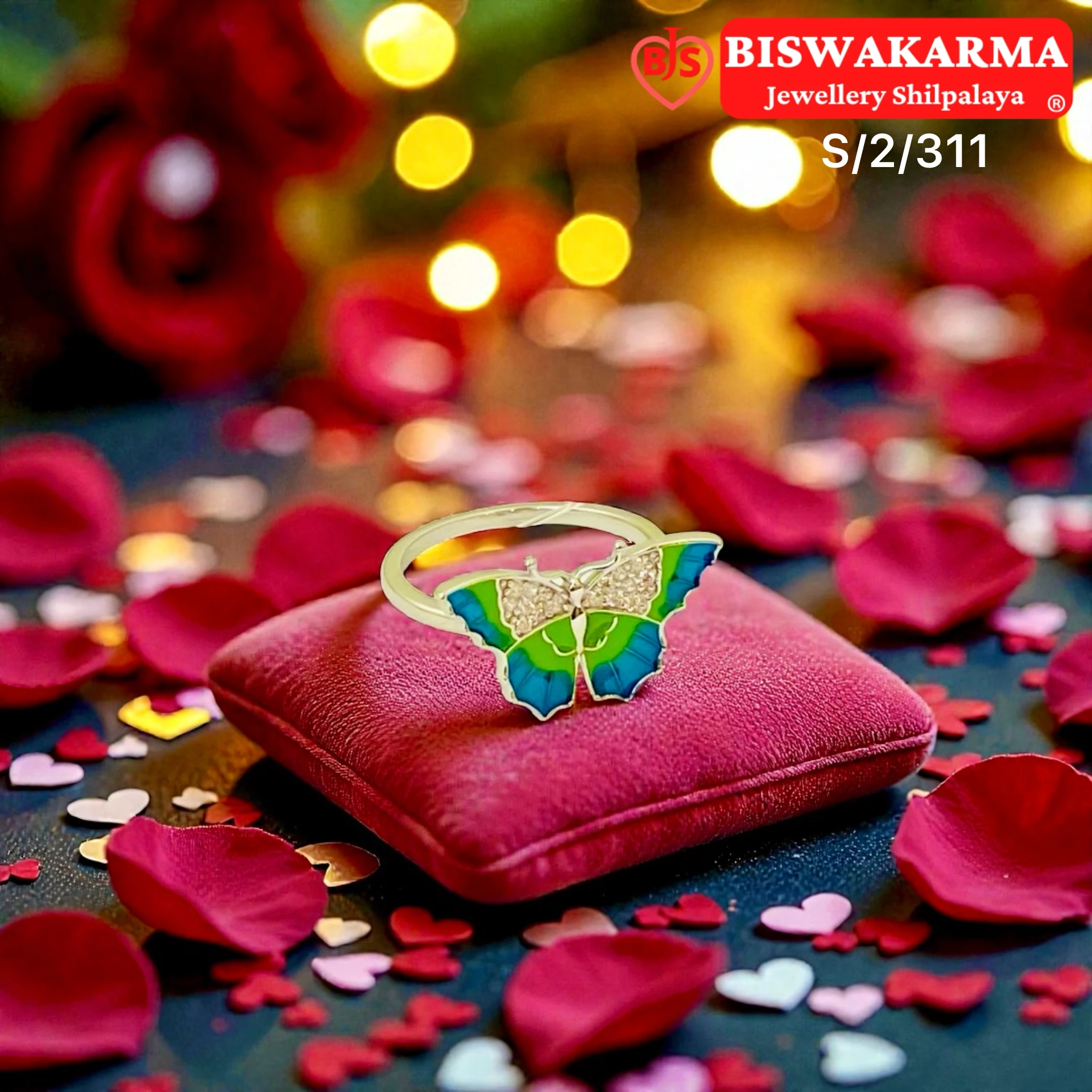 S/2/311 Butterfly Enamel Ladies Silver Ring