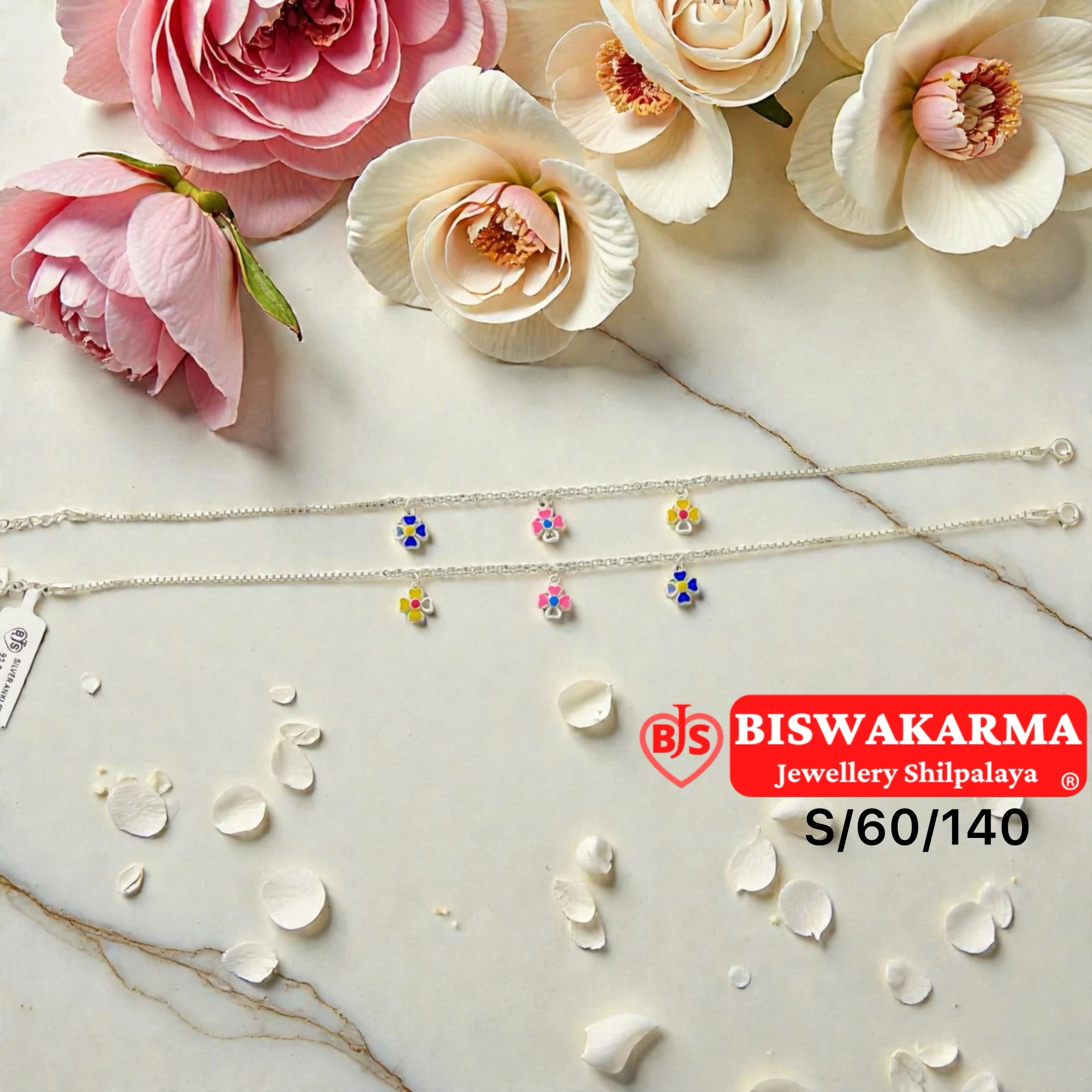 S/60/140 Color Bloom Silver Anklet