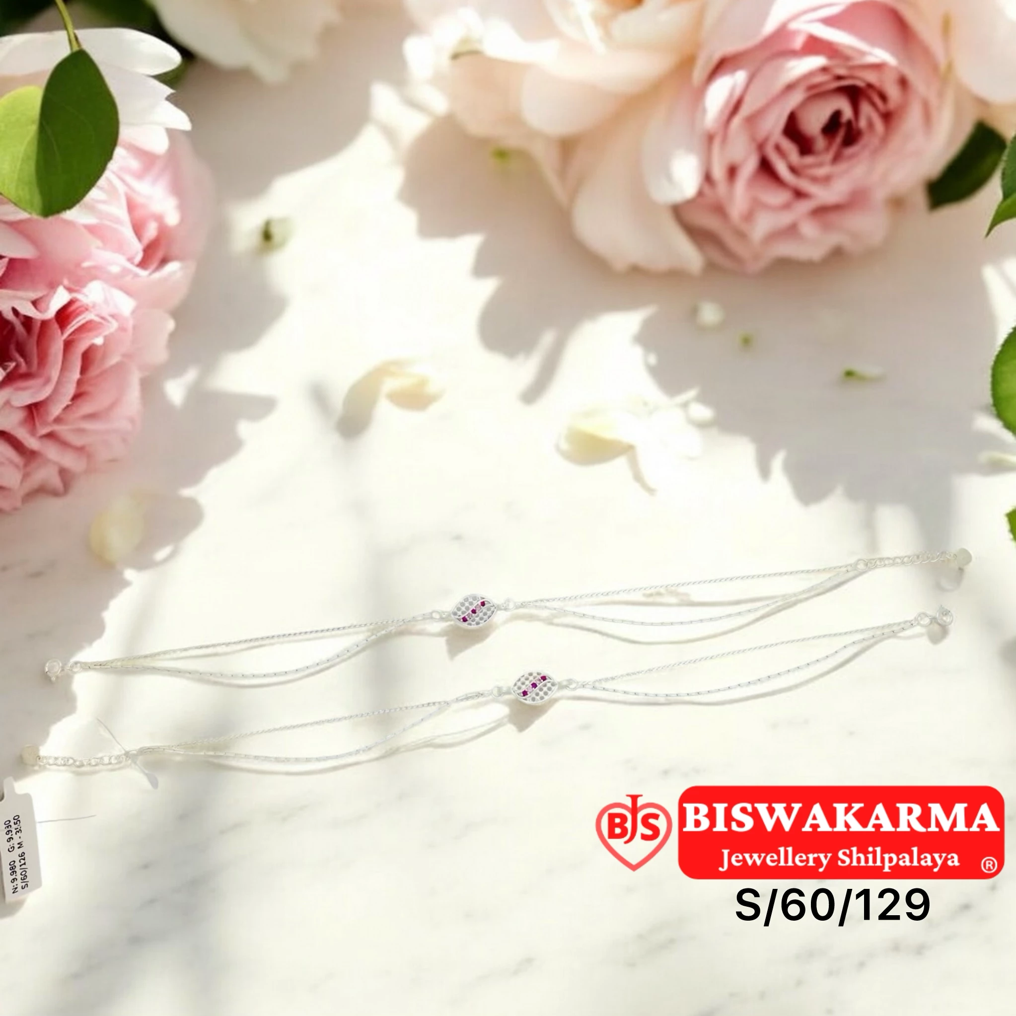 S/60/129 Ruby Twin Silver Anklet