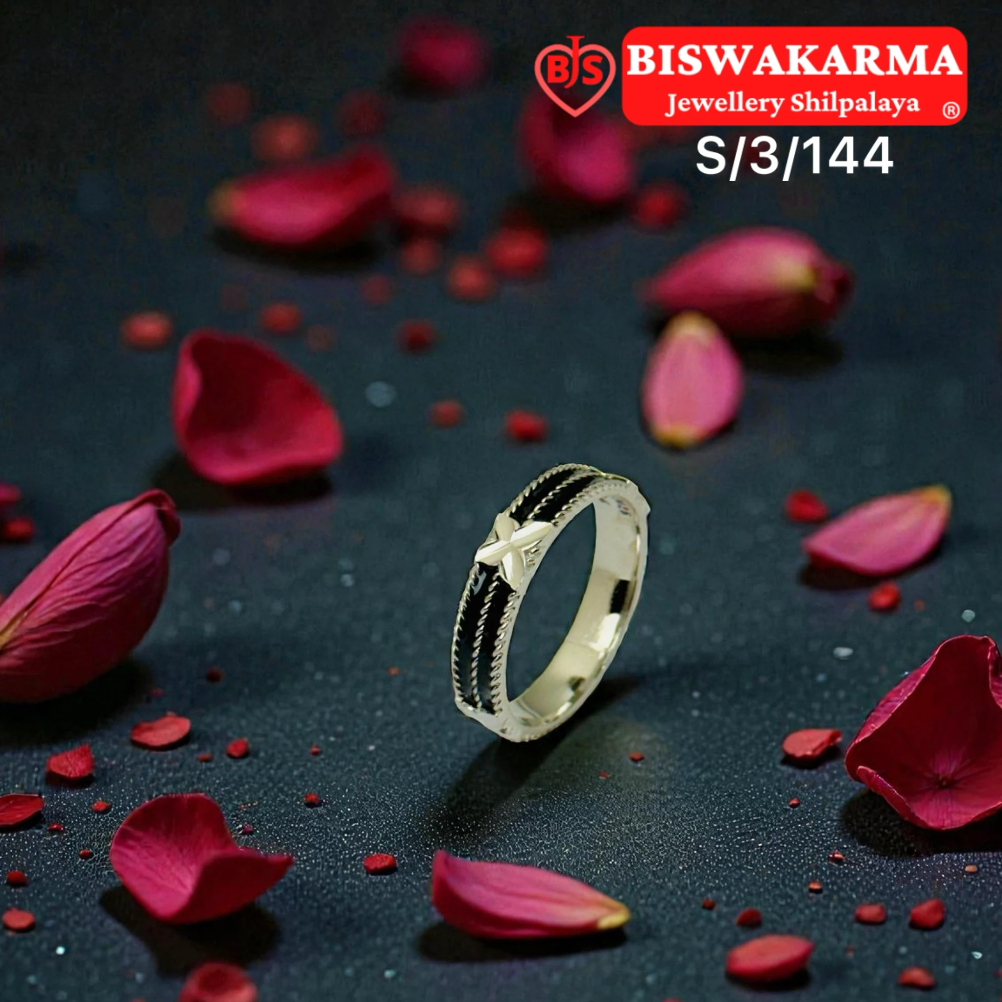 S/3/144 Cross Stripe Silver Gents Ring
