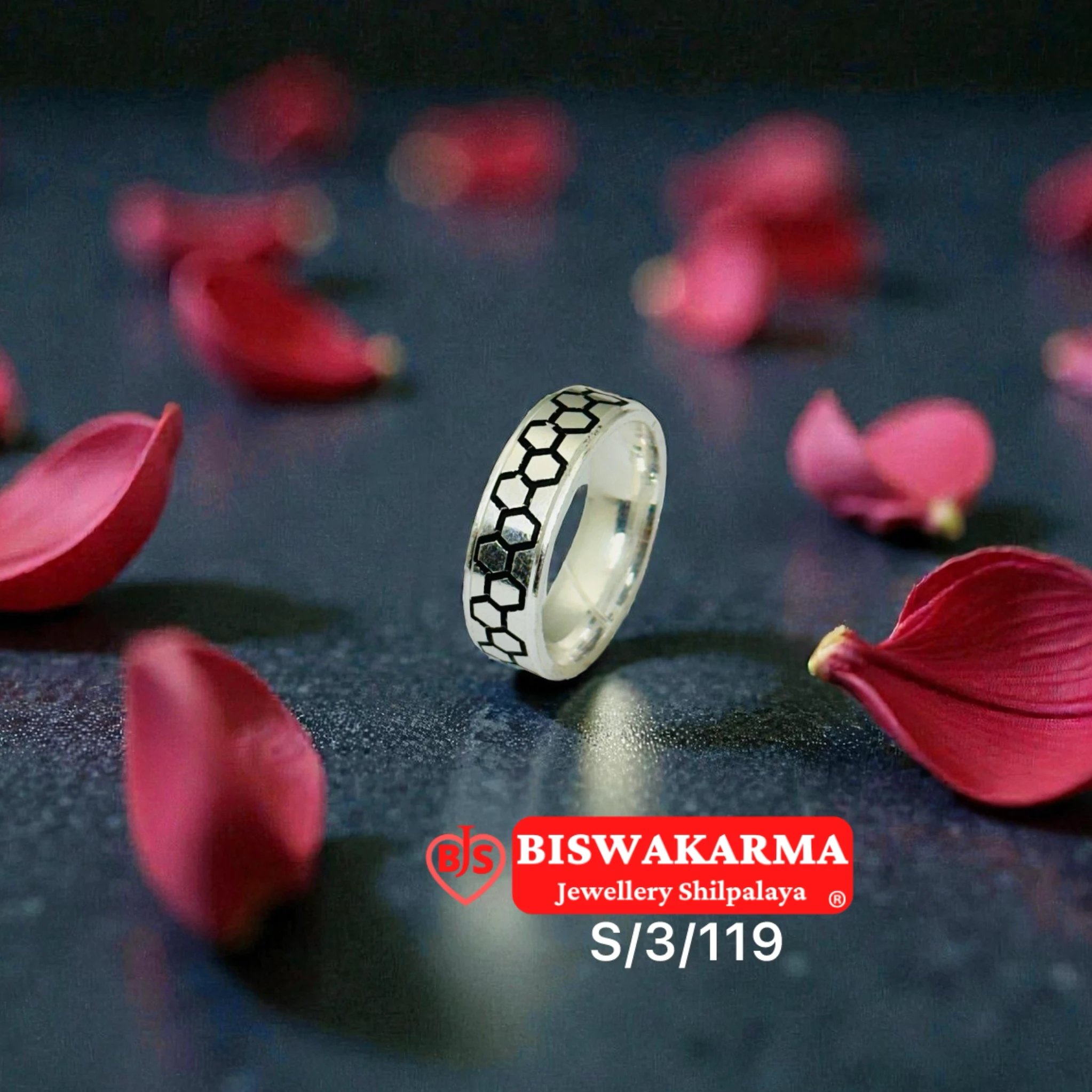 S/3/119 Hex Chain Silver Gents Ring